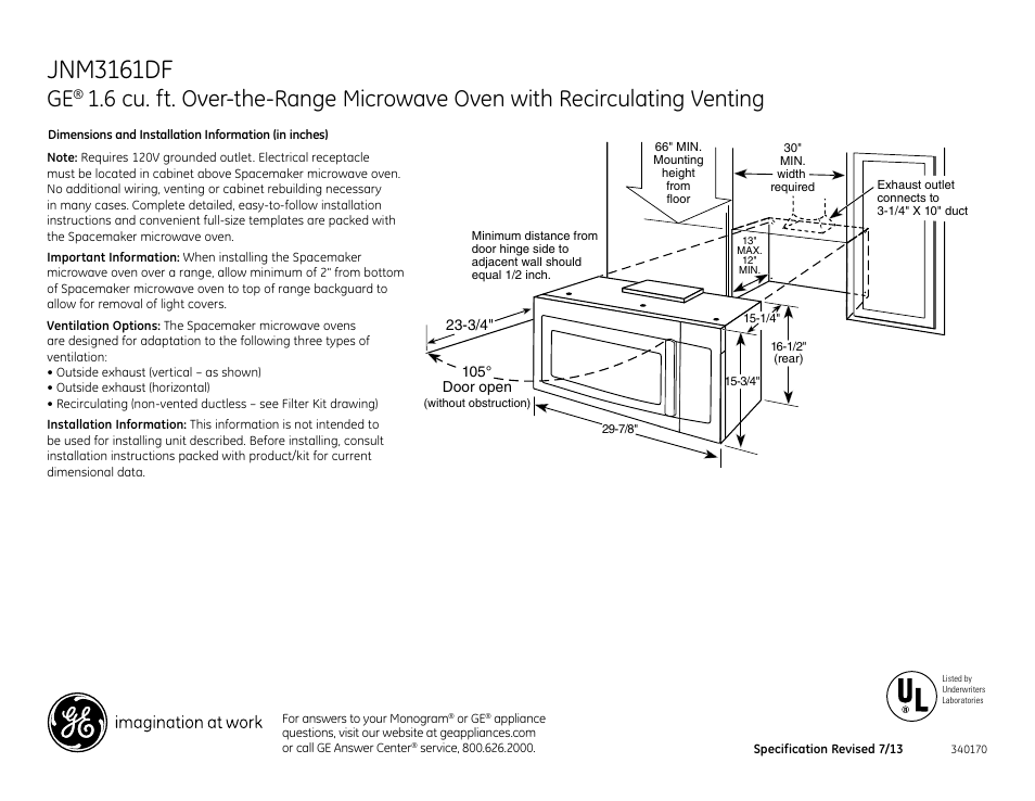 GE JNM3161DFBB User Manual | 3 pages