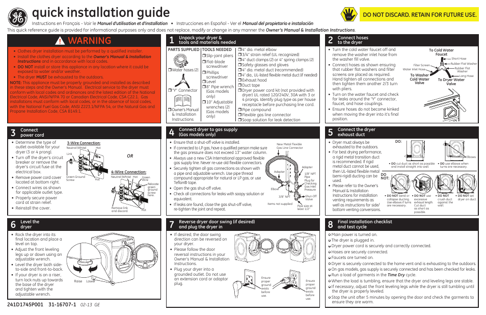 GE GFDS260EFWW User Manual | 2 pages