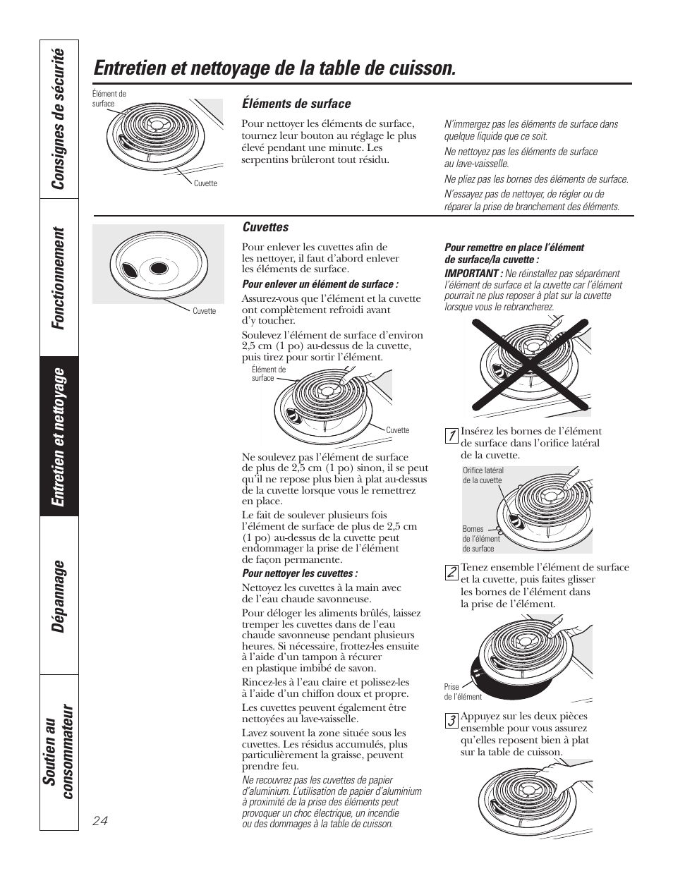 Entretien et nettoyage de la table de cuisson | GE JP328BKBB User Manual | Page 24 / 48