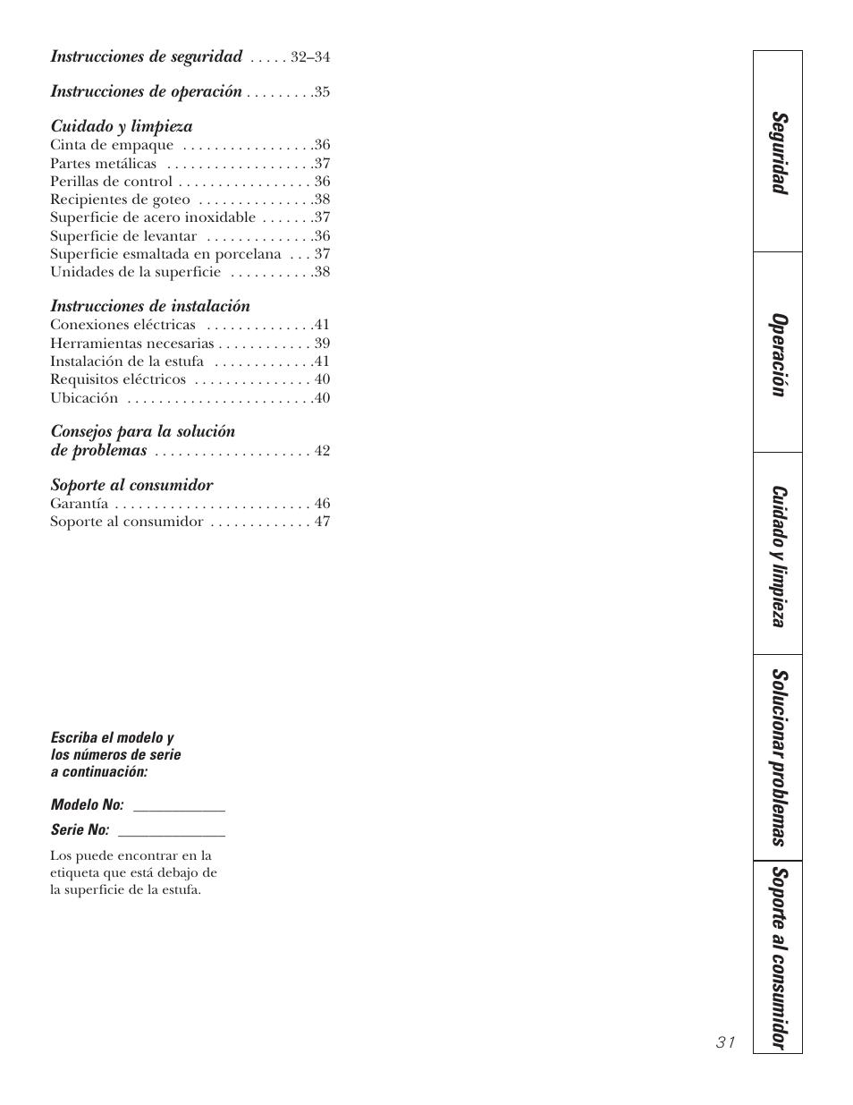 Seguridad operación, Solucionar problemas soporte al consumidor | GE JP328BKBB User Manual | Page 31 / 48