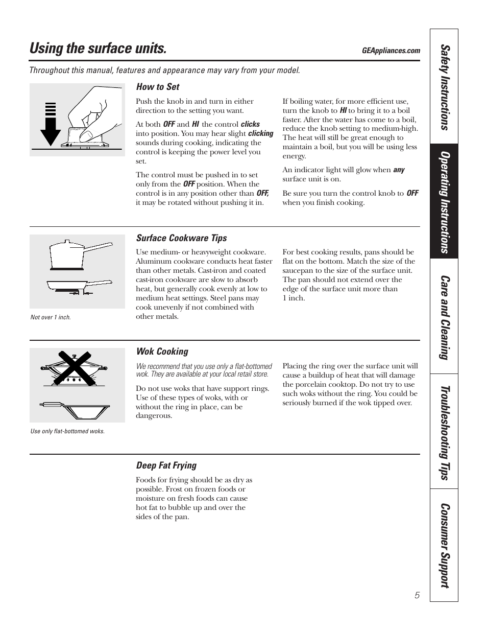 Using the surface units | GE JP328BKBB User Manual | Page 5 / 48