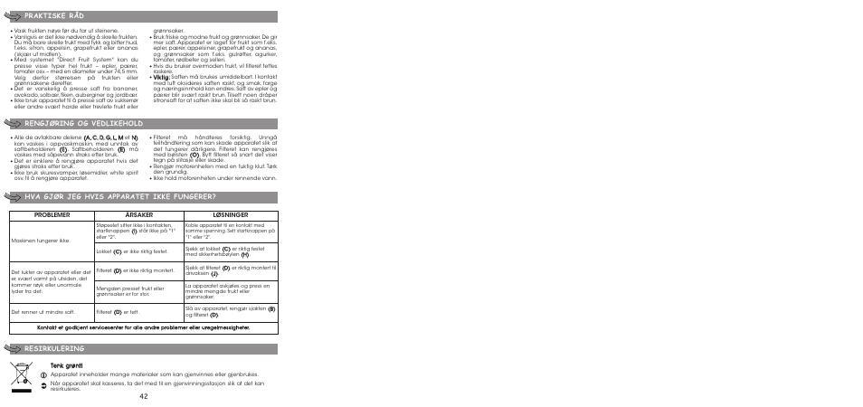 Resirkulering | Moulinex ENTSAFTER XXL JU650G User Manual | Page 44 / 60