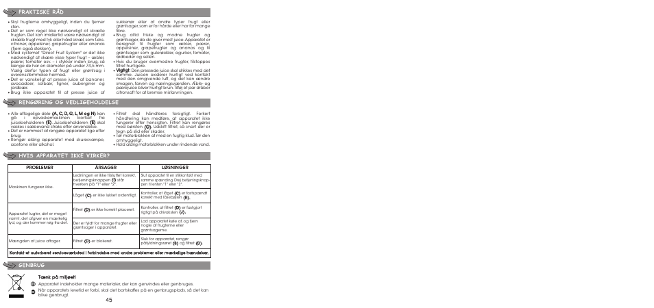 Genbrug | Moulinex ENTSAFTER XXL JU650G User Manual | Page 47 / 60