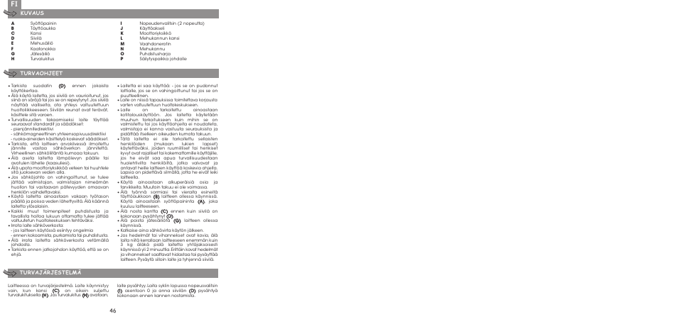 Kuvaus, Turvaohjeet turvajärjestelmä | Moulinex ENTSAFTER XXL JU650G User Manual | Page 48 / 60