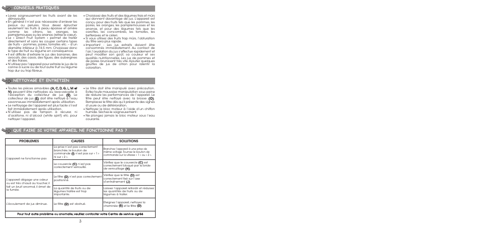 3conseils pratiques nettoyage et entretien, Que faire si votre appareil ne fonctionne pas | Moulinex ENTSAFTER XXL JU650G User Manual | Page 5 / 60