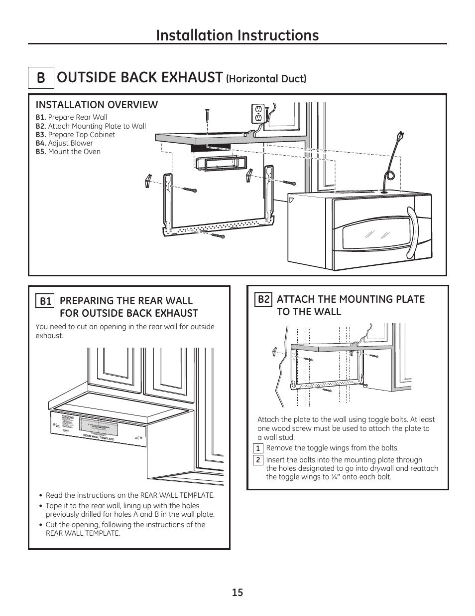 Installation instructions b | GE JVM7195EFES User Manual | Page 15 / 48