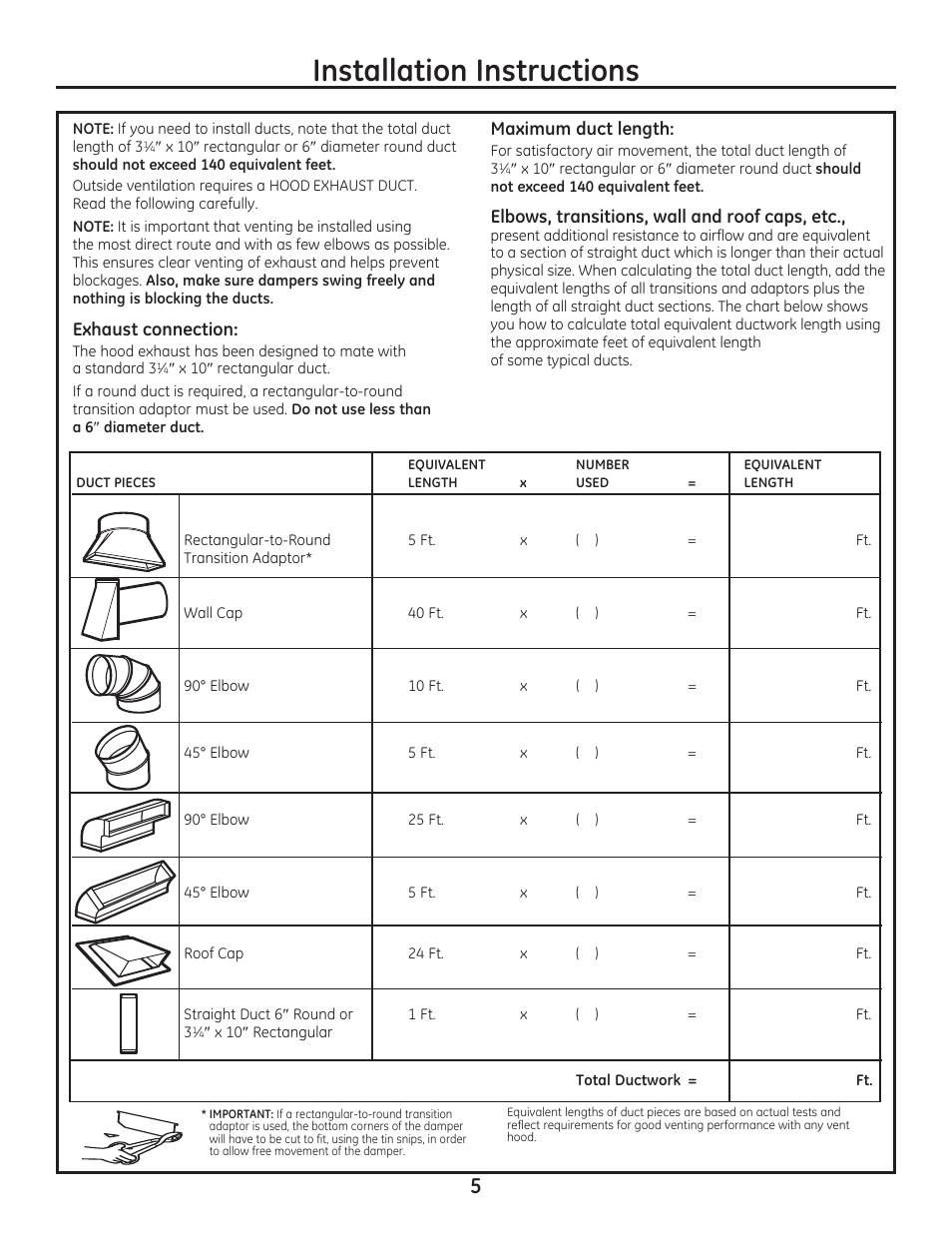 Installation instructions | GE JVM7195EFES User Manual | Page 5 / 48