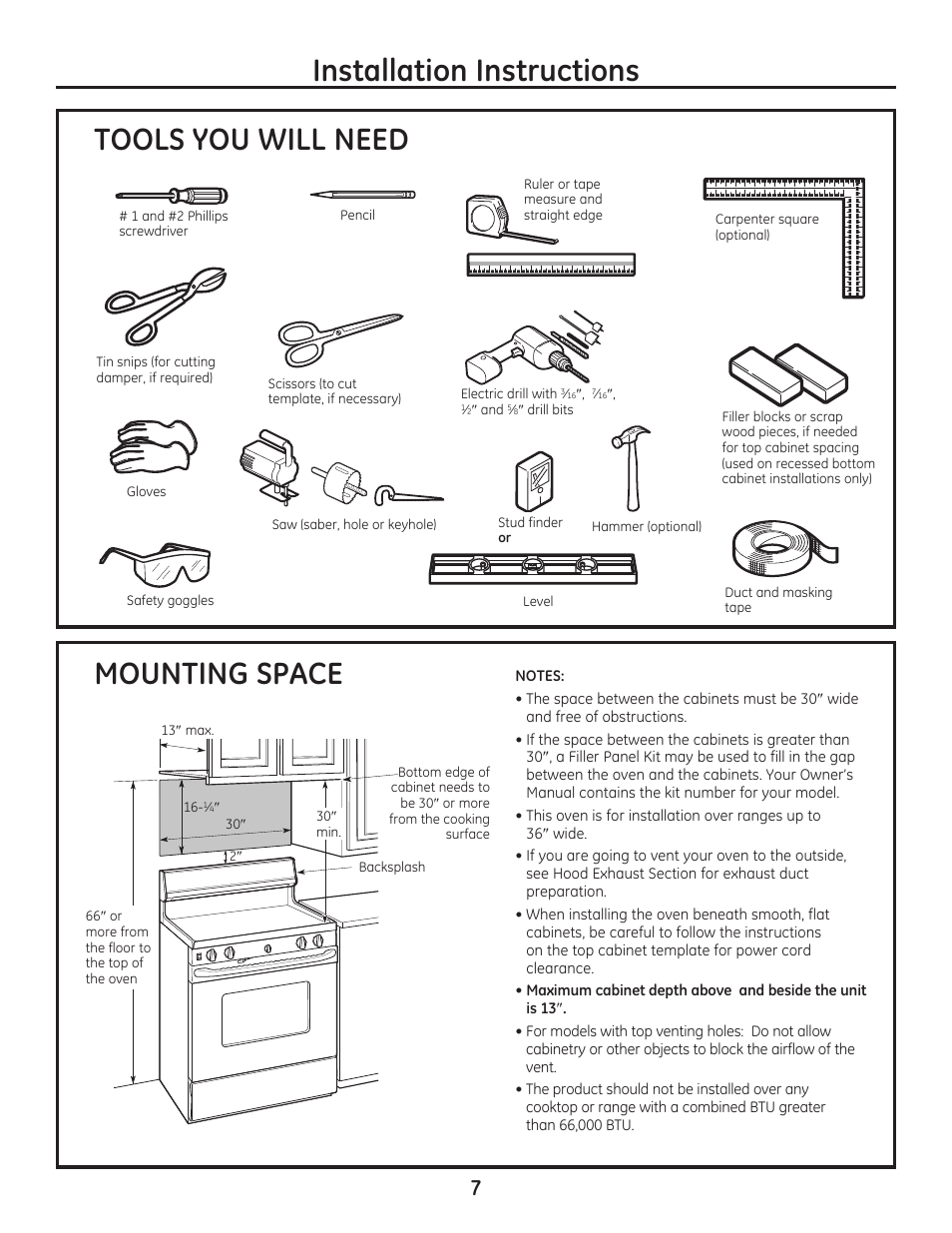 Installation instructions | GE JVM7195EFES User Manual | Page 7 / 48