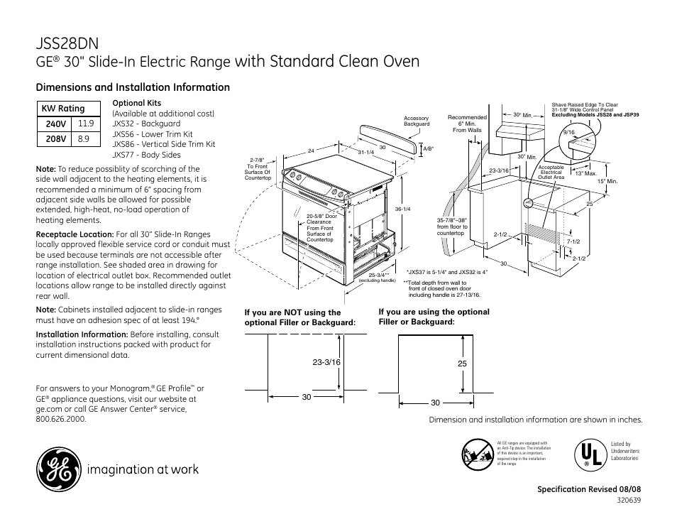 GE JSS28DNWW User Manual | 2 pages