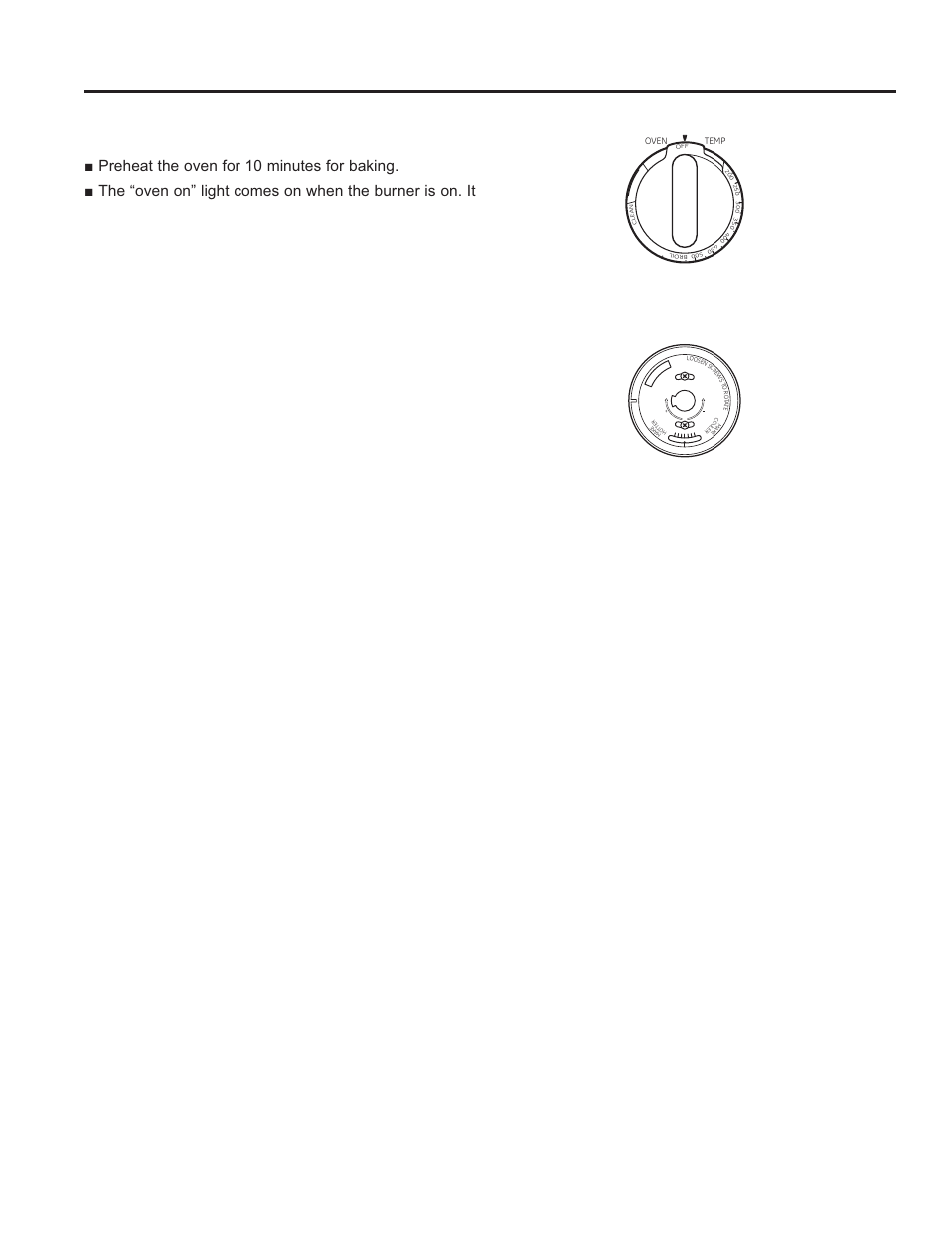 Using the o ven, Oven contr ols oven controls, Oven temperature knob (on some models) | Front of oven temp knob (knob appearance may vary), Back of oven temp knob (knob appearance may vary) | GE JGBS10DEFCC User Manual | Page 14 / 48