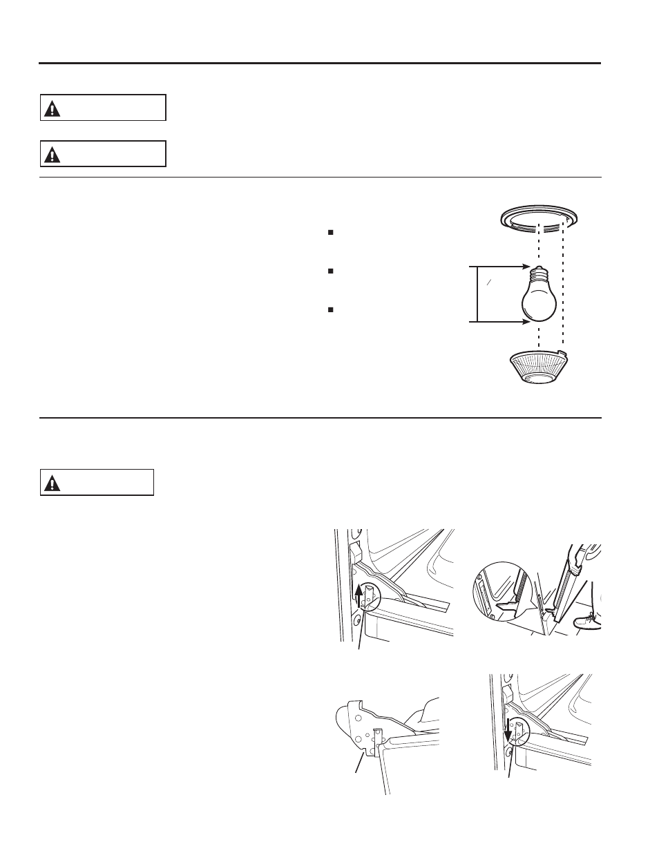 Care and cle aning: maintenance, Maintenance, Warning | Caution, Oven light replacement oven light bulb, Lift-off oven door | GE JGBS10DEFCC User Manual | Page 21 / 48