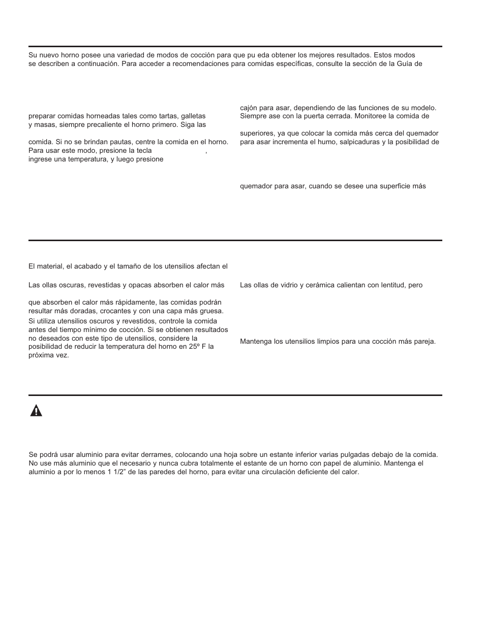 Utensilios, Modos de cocción, Papel de aluminio y cobertores del horno | GE JGBS10DEFCC User Manual | Page 39 / 48