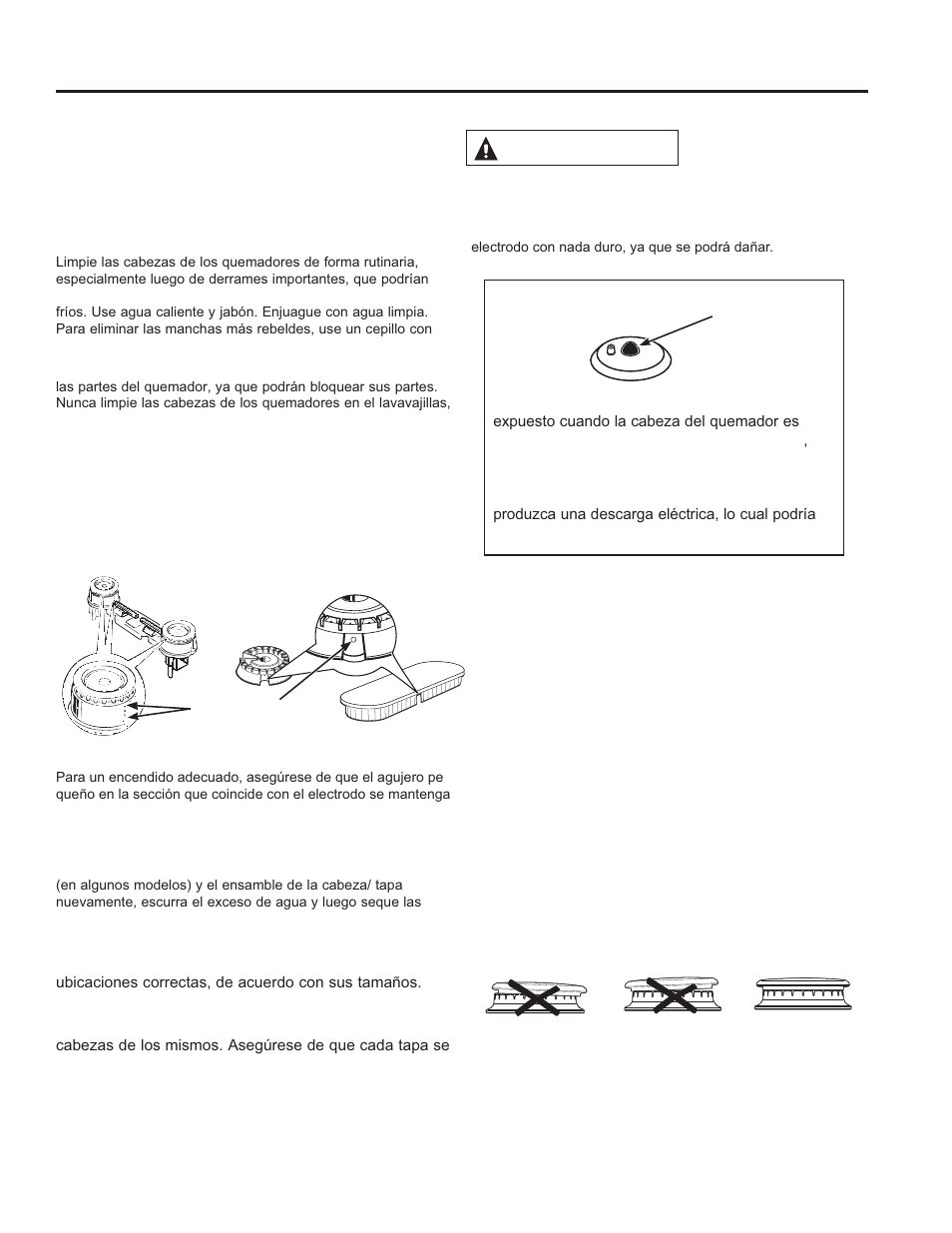 Cuid ado y limpieza, Limpieza de la placa de cocción (cont.), Limpieza de la placa de cocción | Precaución, Limpieza de los quemadores | GE JGBS10DEFCC User Manual | Page 43 / 48