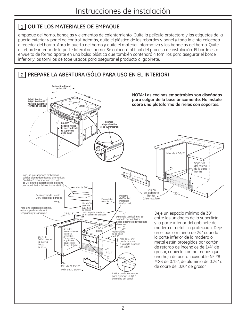 It] quite los materiales de empaque, Instrucciones de instalación, Quite los materiales de empaque | GE JD750SFSS User Manual | Page 14 / 24
