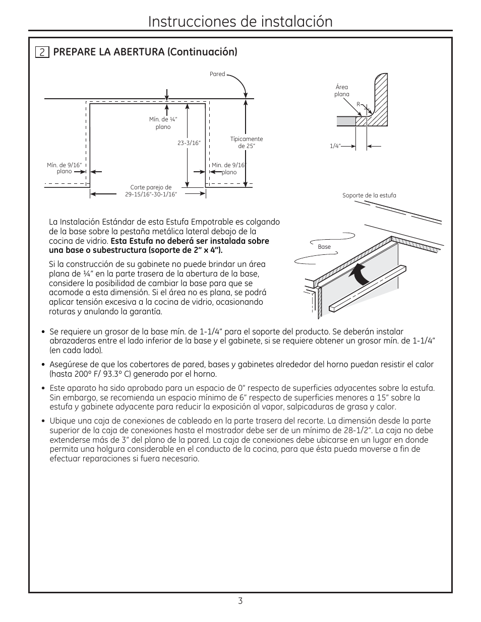 T] prepare la abertura (continuación), Instrucciones de instalación | GE JD750SFSS User Manual | Page 15 / 24