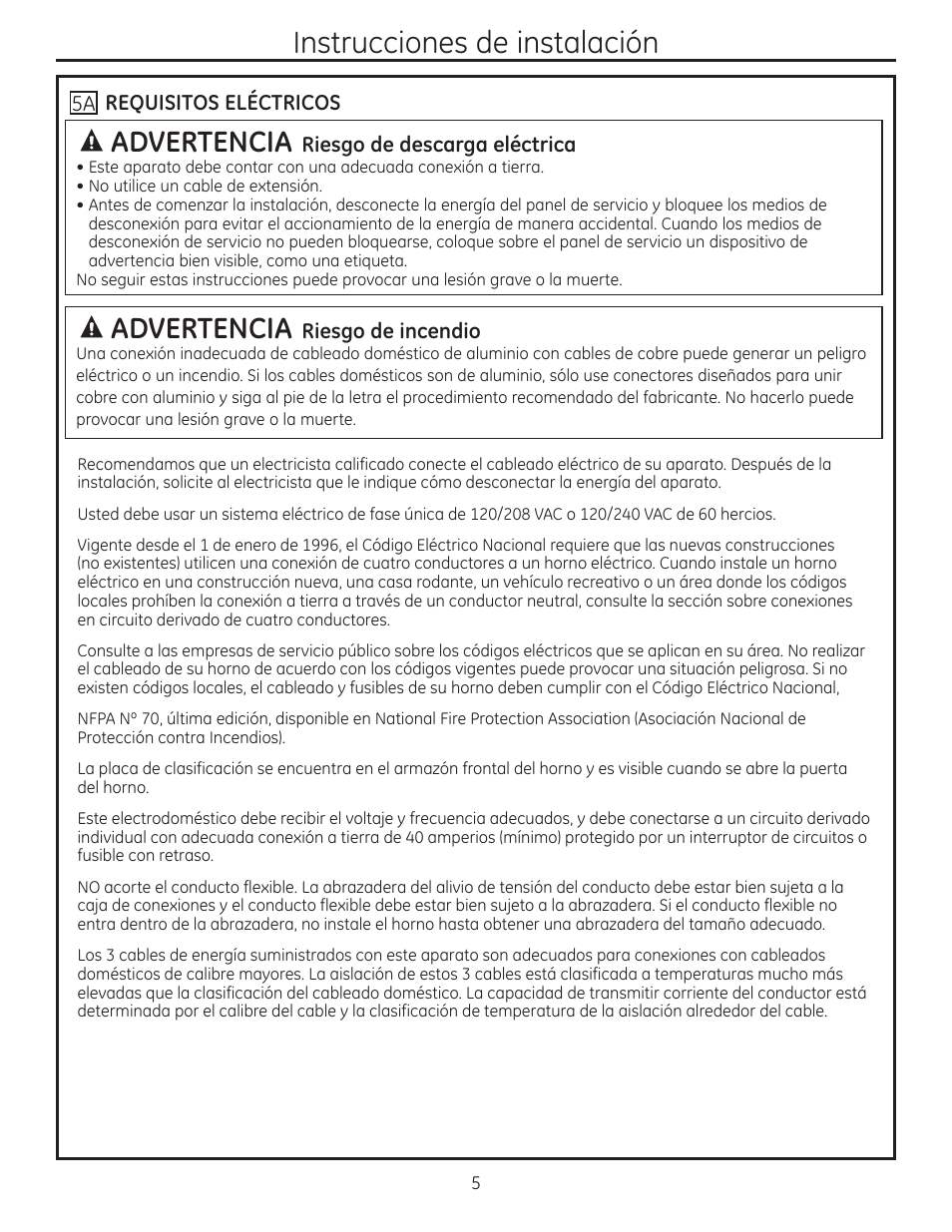 Instrucciones de instalación, A advertencia | GE JD750SFSS User Manual | Page 17 / 24