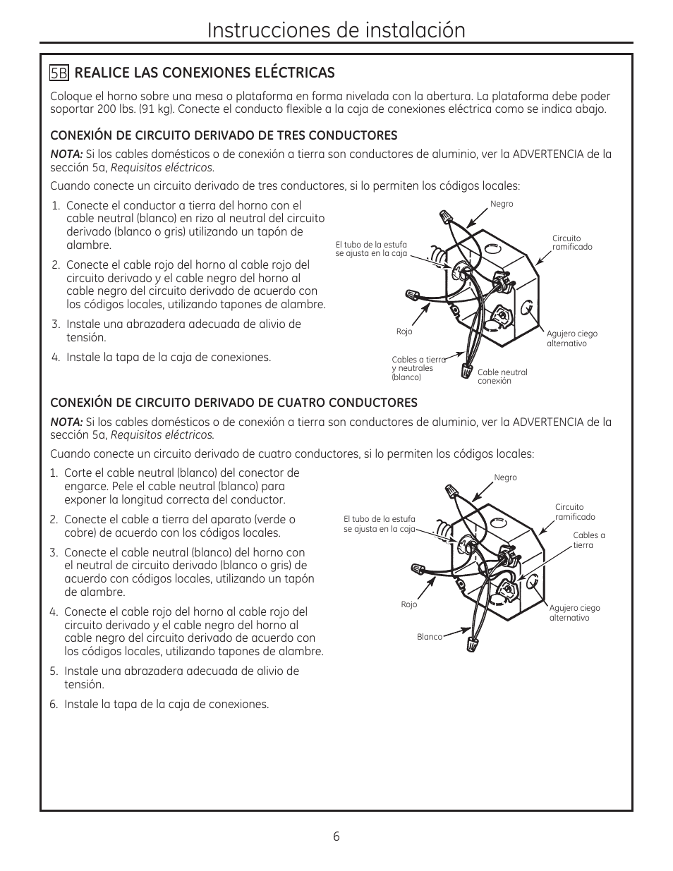 5b realice las conexiones electricas, Instrucciones de instalación | GE JD750SFSS User Manual | Page 18 / 24