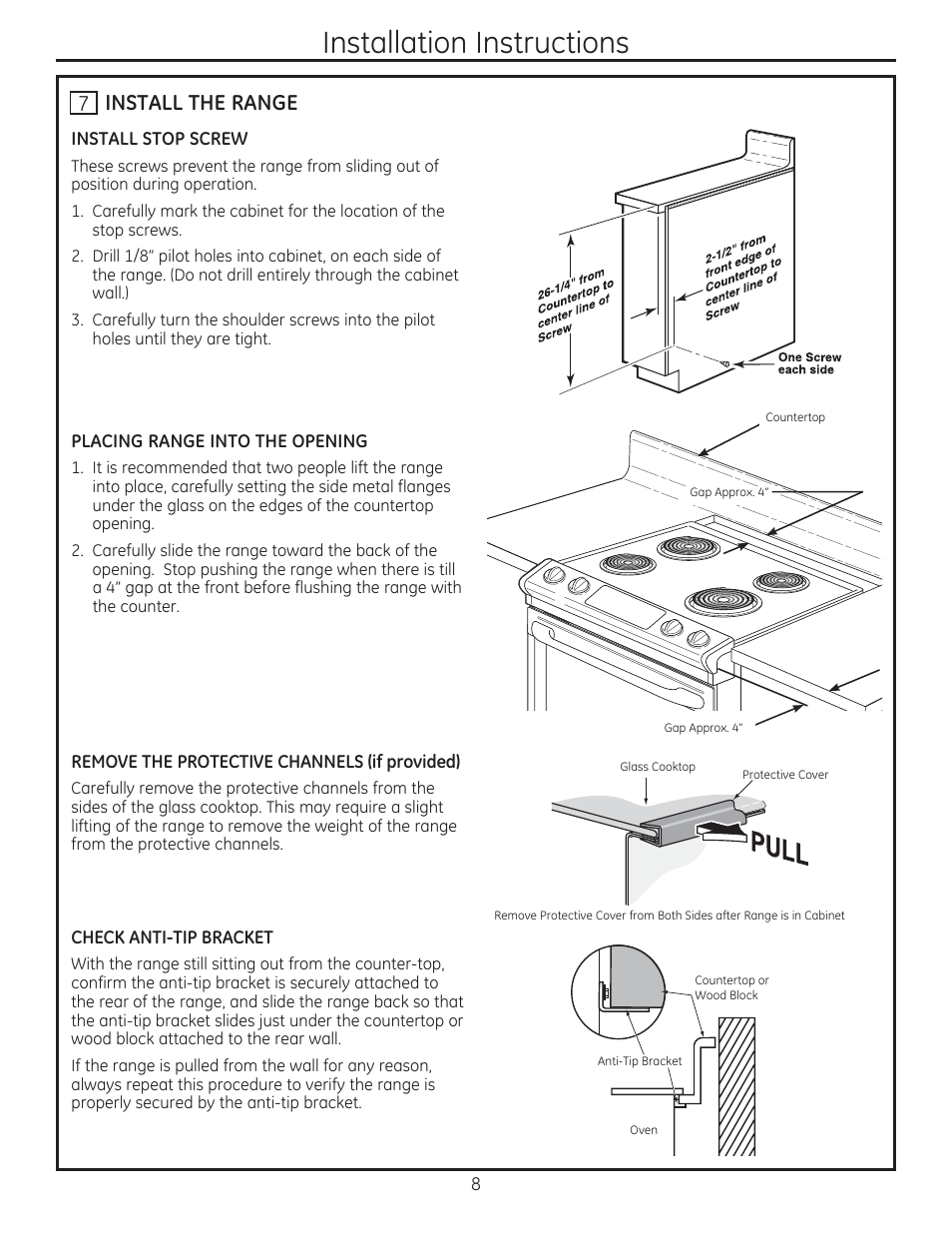 T\ install the range, Installation instructions | GE JD750SFSS User Manual | Page 8 / 24