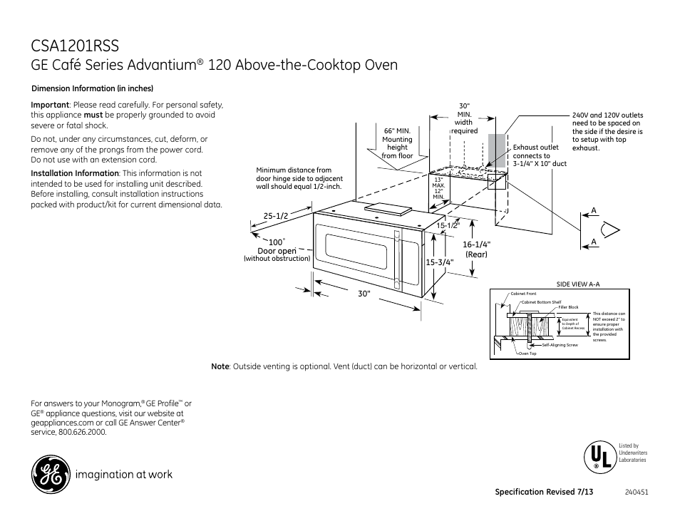 GE CSA1201RSS User Manual | 3 pages