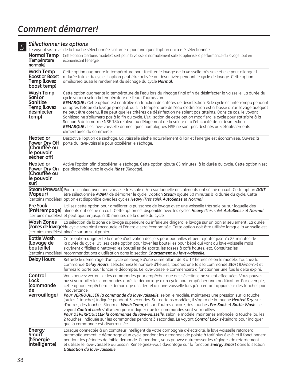 Comment démarrer | GE PDT760SIFII User Manual | Page 38 / 96