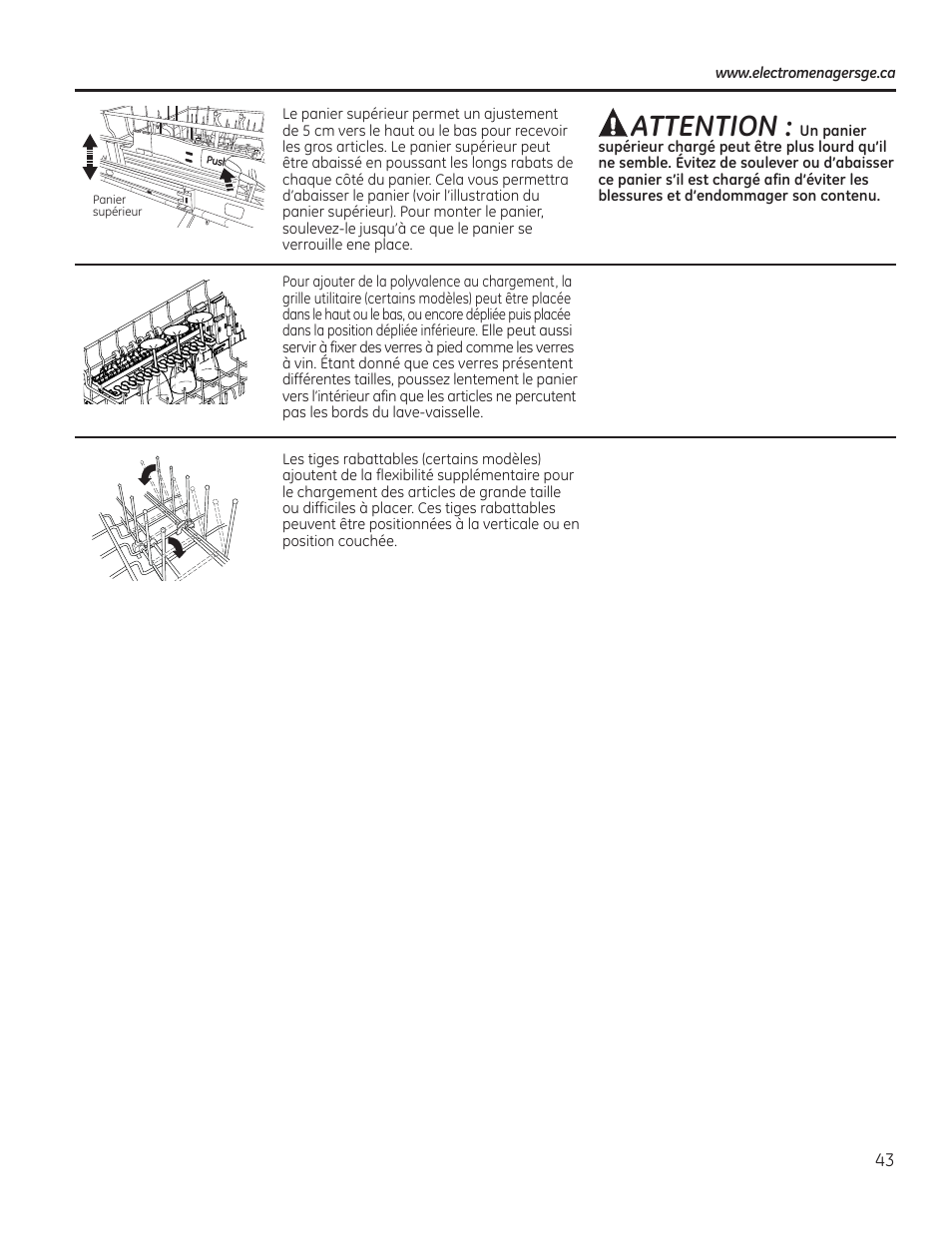 Attention | GE PDT760SIFII User Manual | Page 43 / 96