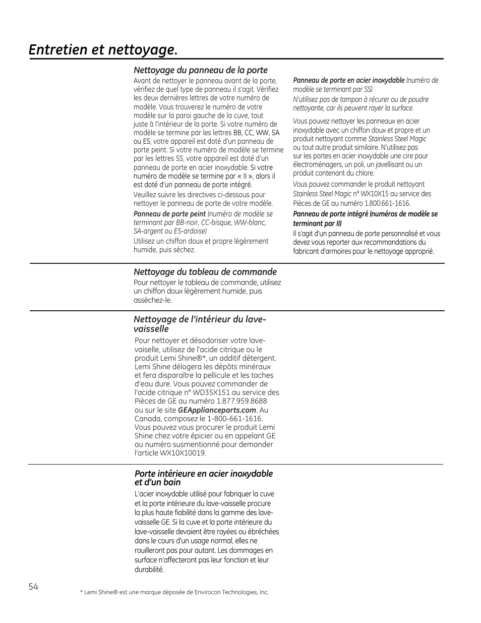 Entretien et nettoyage | GE PDT760SIFII User Manual | Page 54 / 96