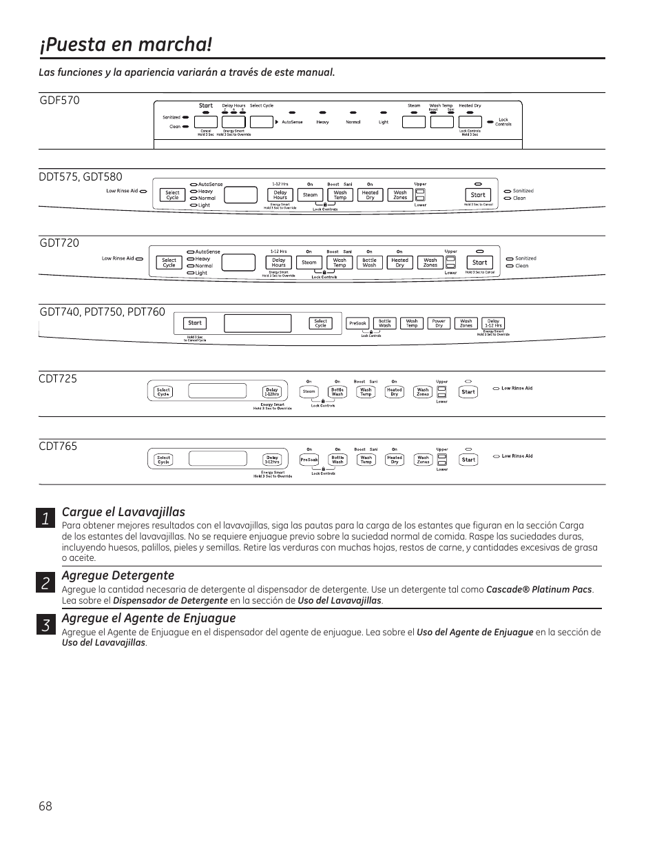 Puesta en marcha | GE PDT760SIFII User Manual | Page 68 / 96