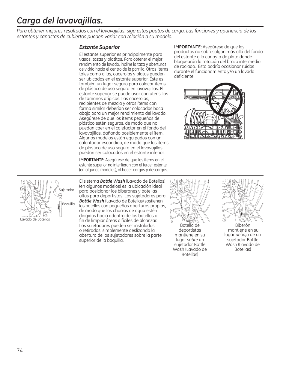 Carga del lavavajillas | GE PDT760SIFII User Manual | Page 74 / 96