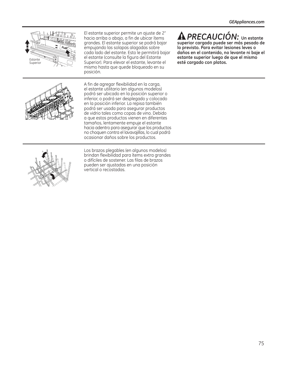 Precaución | GE PDT760SIFII User Manual | Page 75 / 96