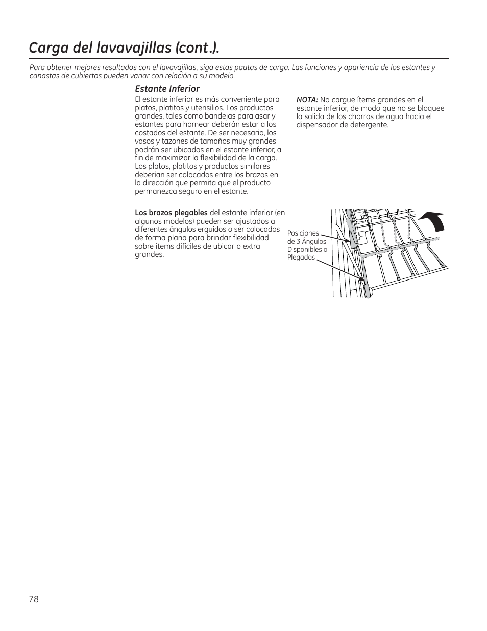 Carga del lavavajillas (cont.) | GE PDT760SIFII User Manual | Page 78 / 96