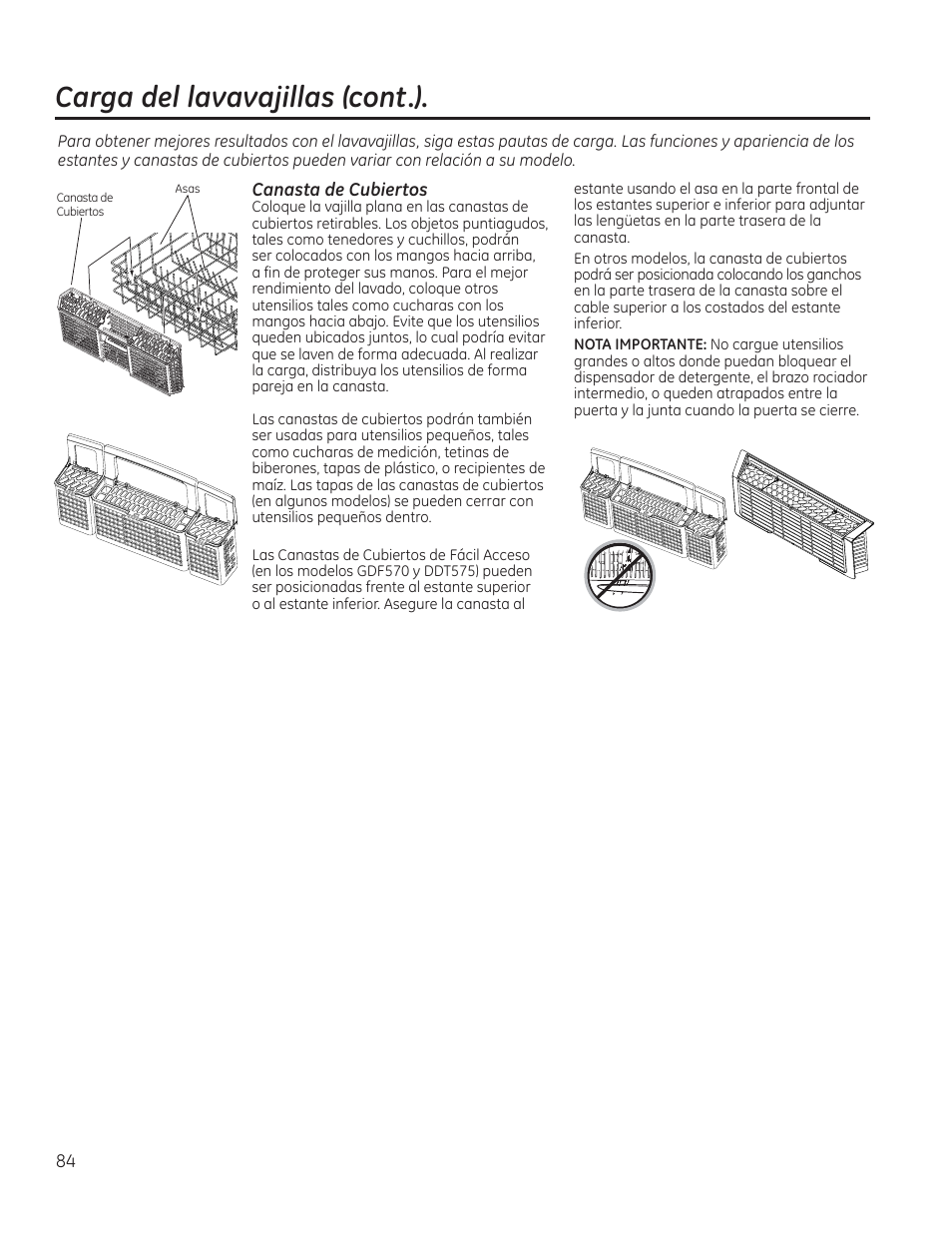 Carga del lavavajillas (cont.) | GE PDT760SIFII User Manual | Page 84 / 96