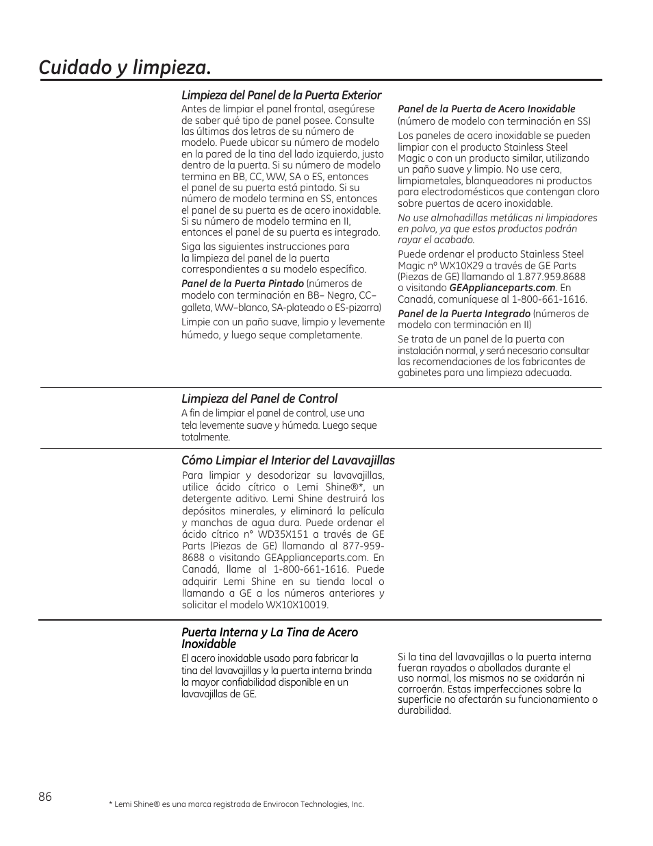 Cuidado y limpieza | GE PDT760SIFII User Manual | Page 86 / 96