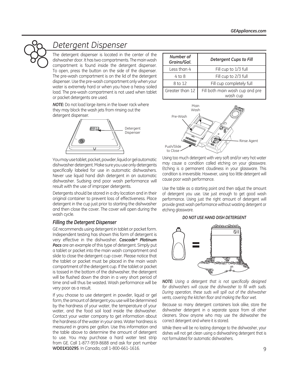 Detergent dispenser | GE PDT760SIFII User Manual | Page 9 / 96