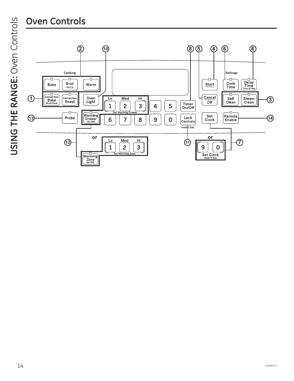 Oven controls using the range: o ven contr ols | GE JS750DFWW User Manual | Page 14 / 64