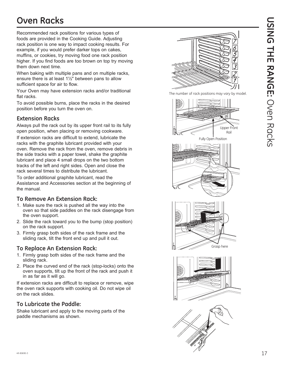 Using the range: o ven racks, Oven racks | GE JS750DFWW User Manual | Page 17 / 64