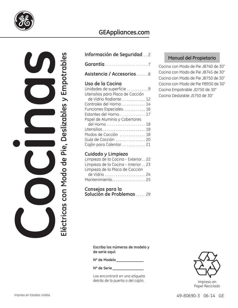 Cocinas | GE JS750DFWW User Manual | Page 33 / 64