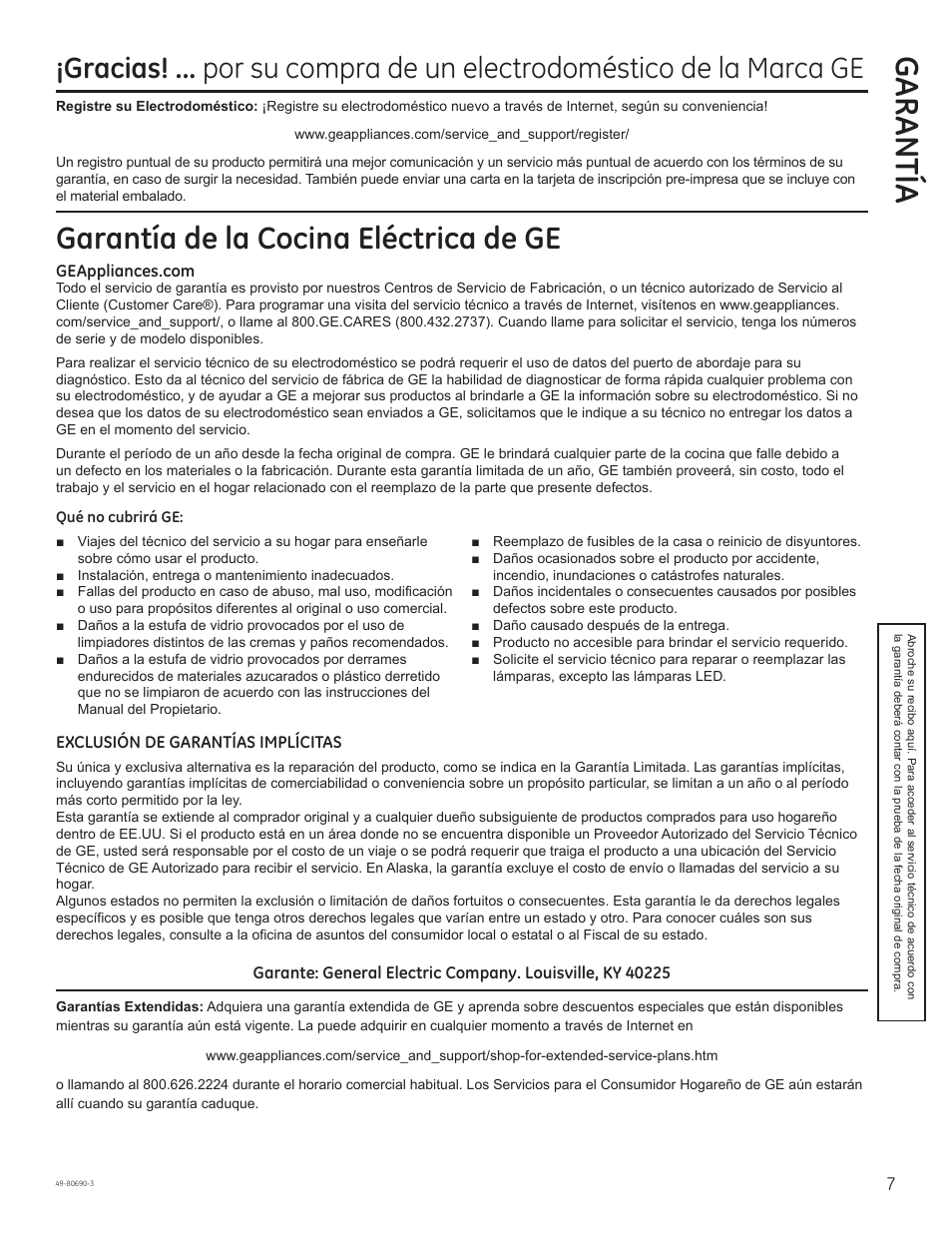 Garantía, Garantía de la cocina eléctrica de ge | GE JS750DFWW User Manual | Page 39 / 64
