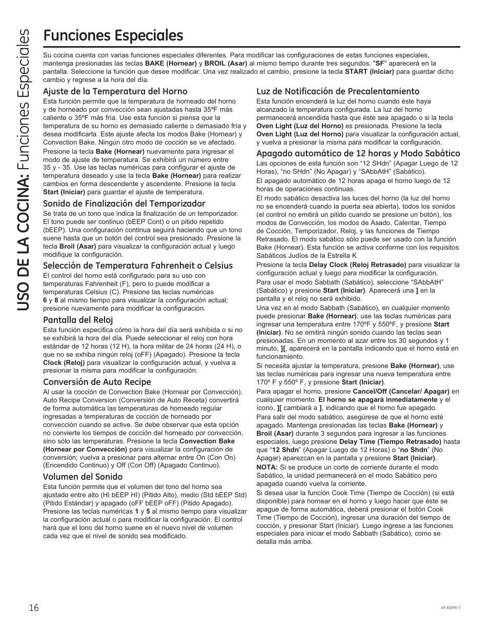 Uso de la cocina: funciones especiales, Funciones especiales | GE JS750DFWW User Manual | Page 48 / 64