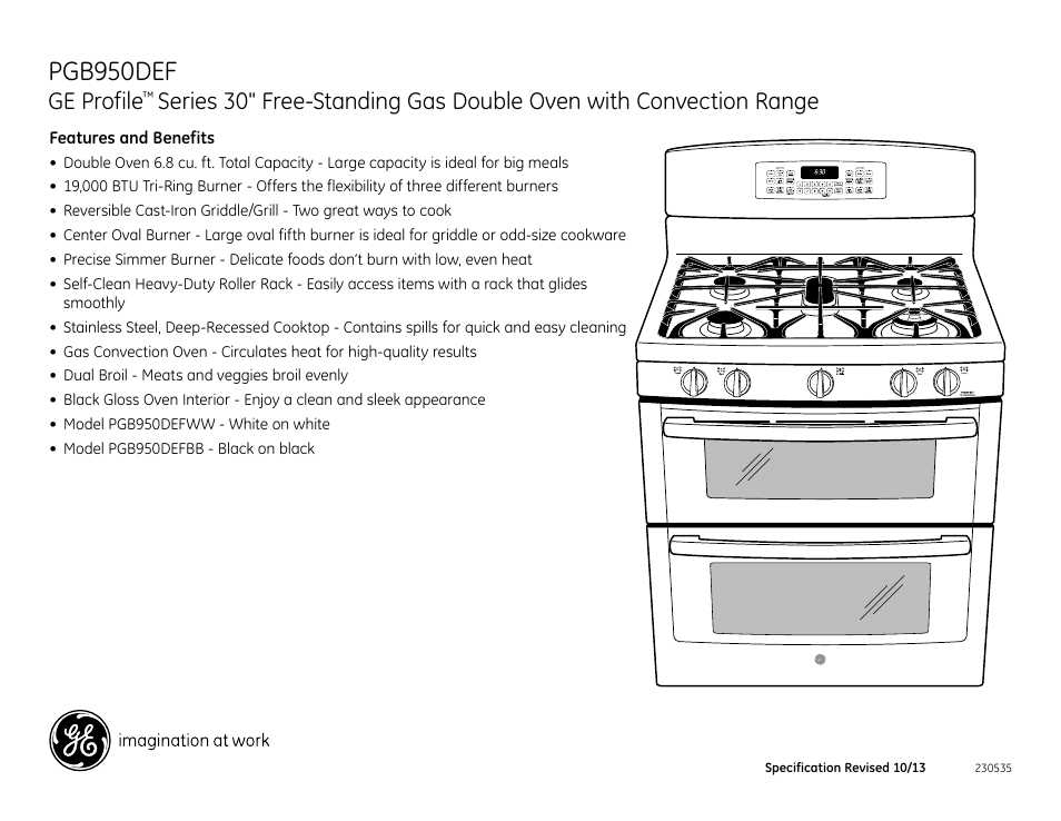 Pgb950def, Ge profile | GE PGB950DEFWW User Manual | Page 2 / 2