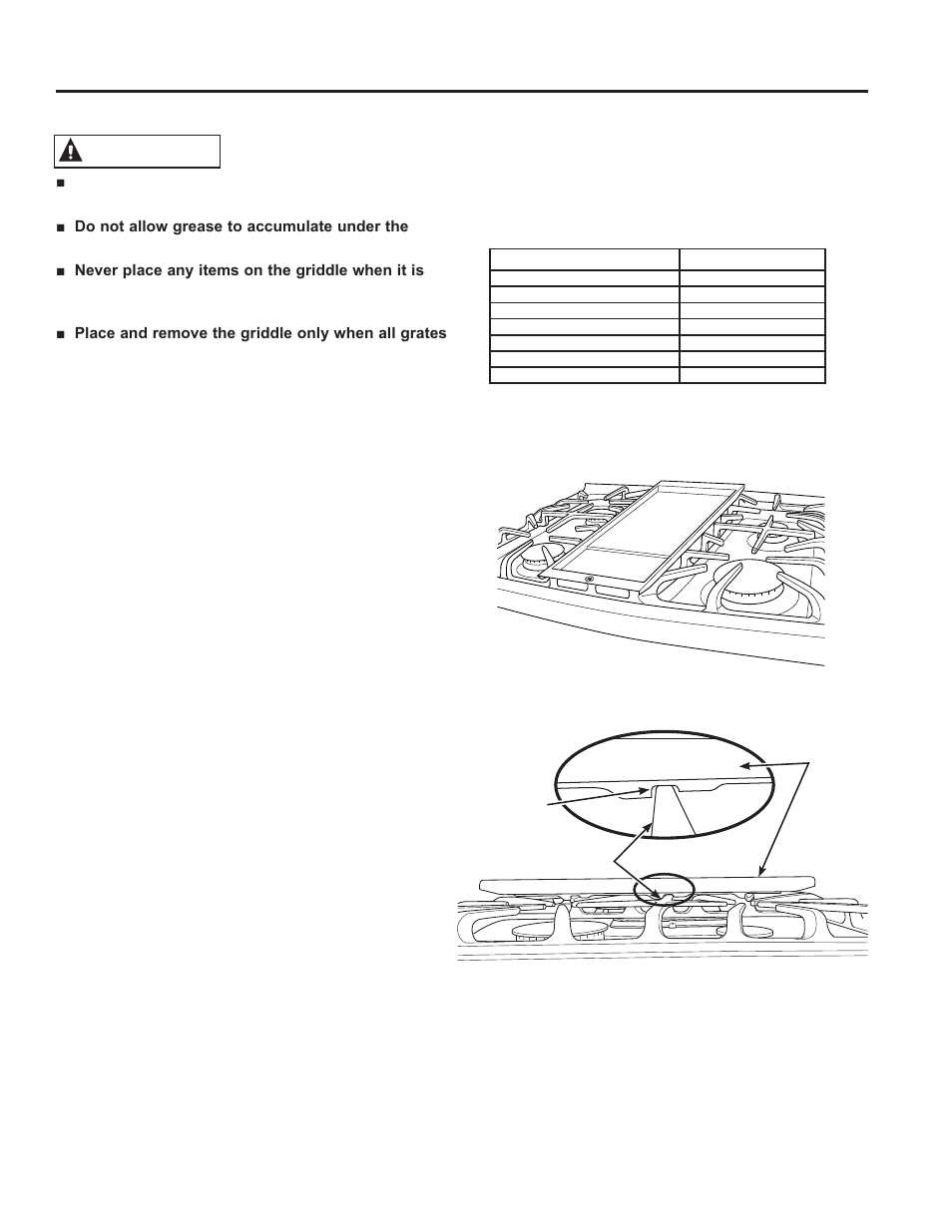 Using the c ook to p: griddle, Griddle, Warning | On some models) | GE JGB630DEFCC User Manual | Page 11 / 56