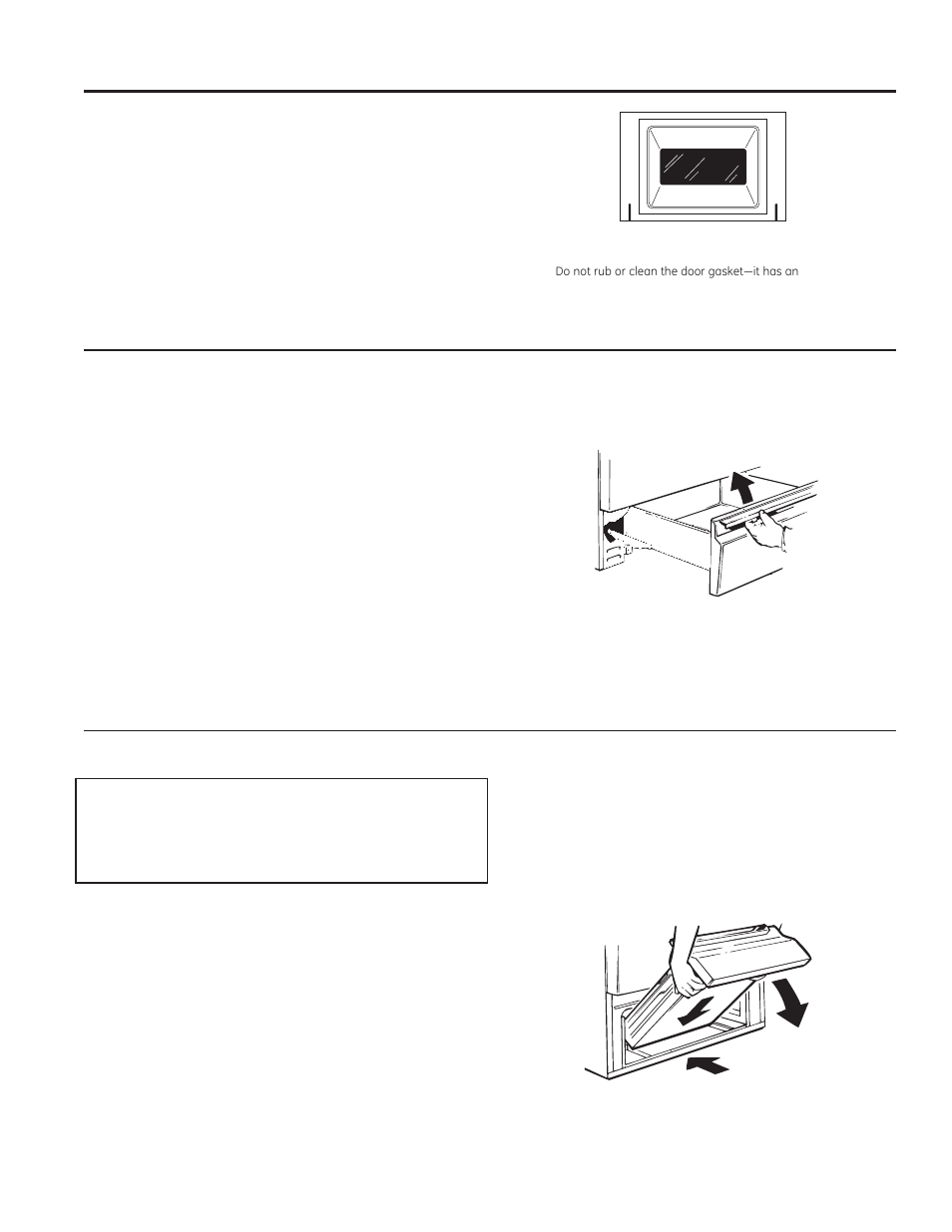 Care and cle aning: cleaning the door and draw er, Cleaning the door and drawer, Removable storage drawer (on some models) | Removable broil drawer | GE JGB630DEFCC User Manual | Page 22 / 56