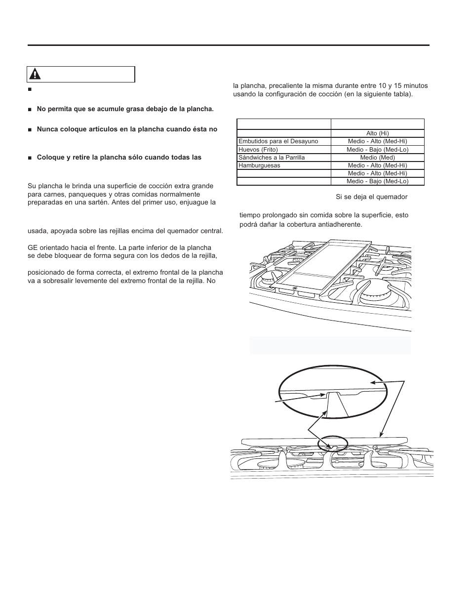 Plancha, Advertencia, En algunos modelos) | GE JGB630DEFCC User Manual | Page 39 / 56
