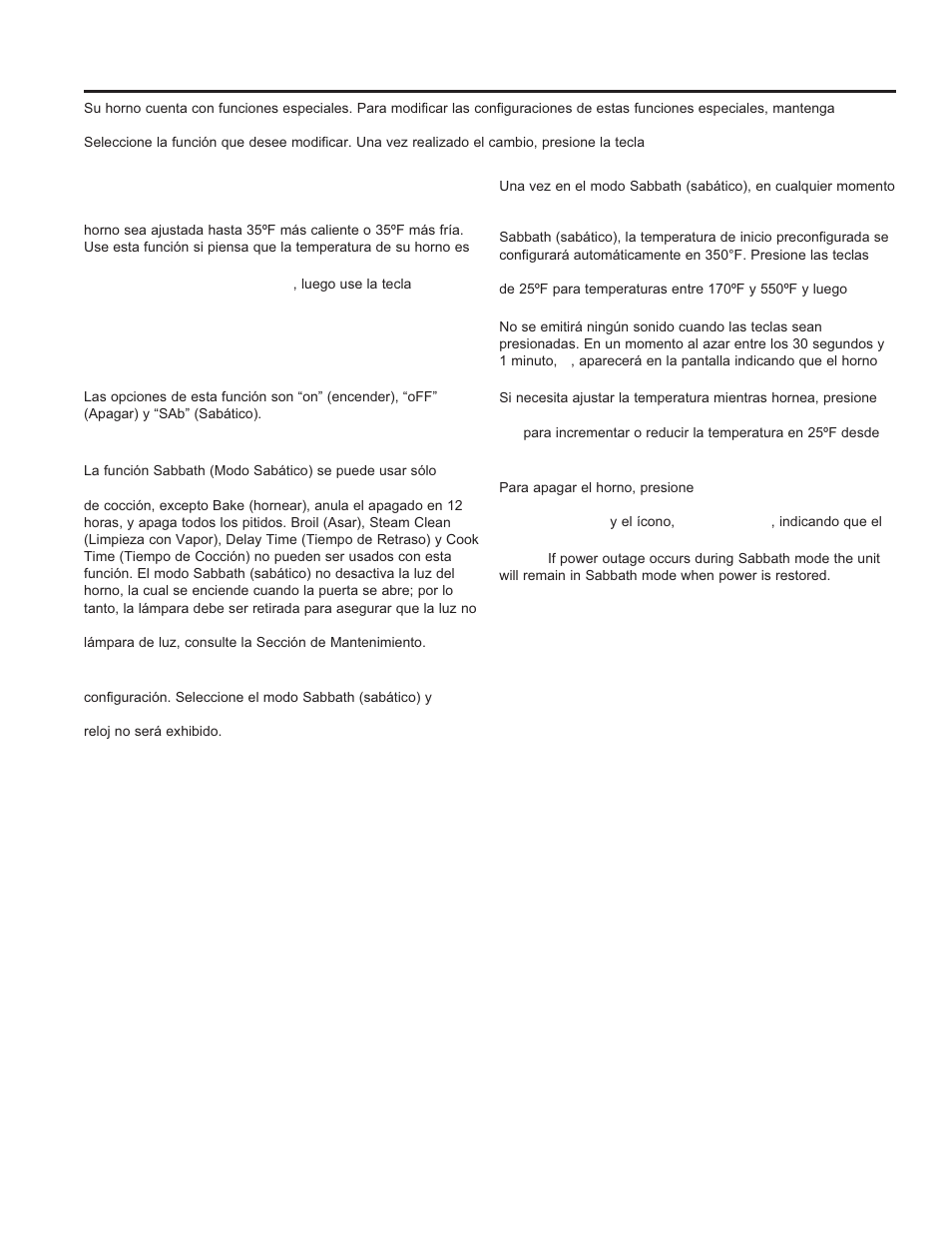 Uso del horno, Funciones especiales, Ajuste de la temperatura del horno | Apagado automático de 12 horas y modo sabático | GE JGB630DEFCC User Manual | Page 42 / 56