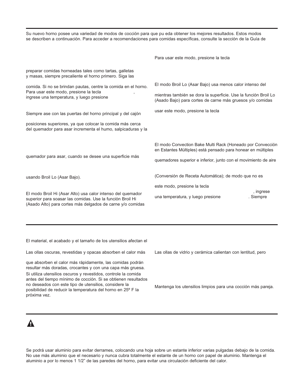 Utensilios, Modos de cocción, Papel de aluminio y cobertores del horno | GE JGB630DEFCC User Manual | Page 44 / 56