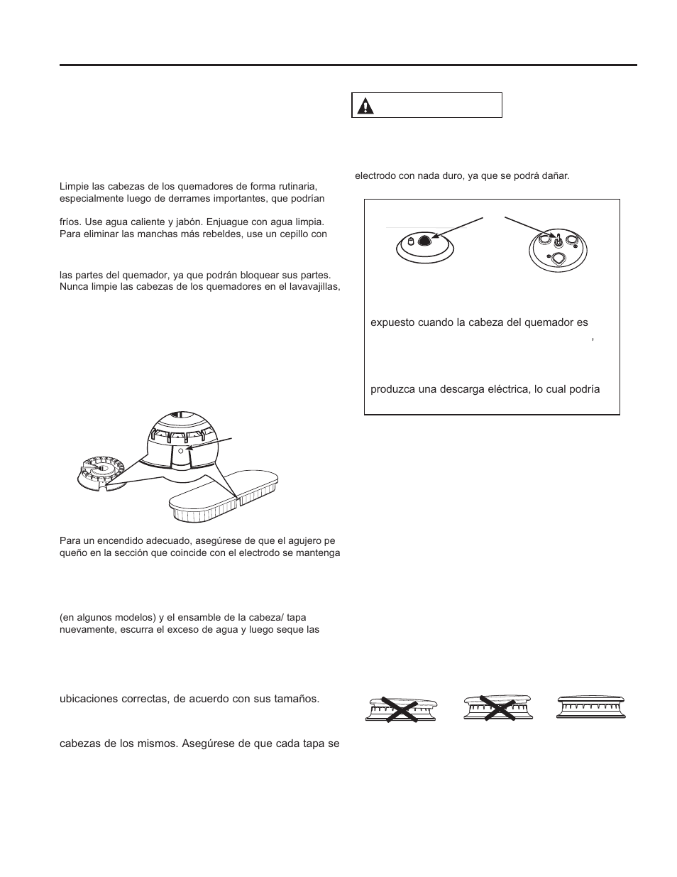 Cuid ado y limpieza, Limpieza de la placa de cocción (cont.), Limpieza de la placa de cocción | Precaución, Limpieza de los quemadores | GE JGB630DEFCC User Manual | Page 48 / 56