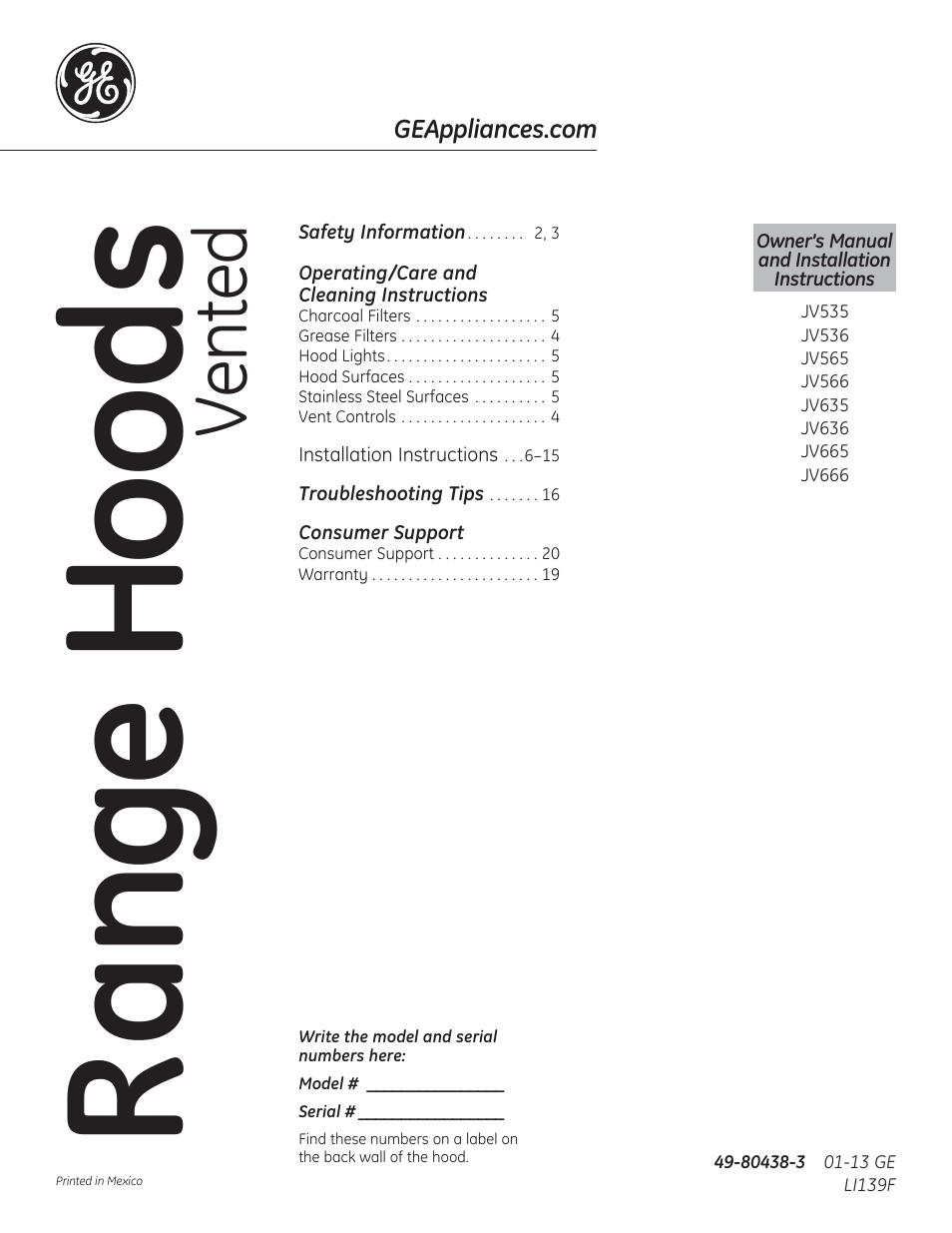 GE JV536HSS User Manual | 40 pages