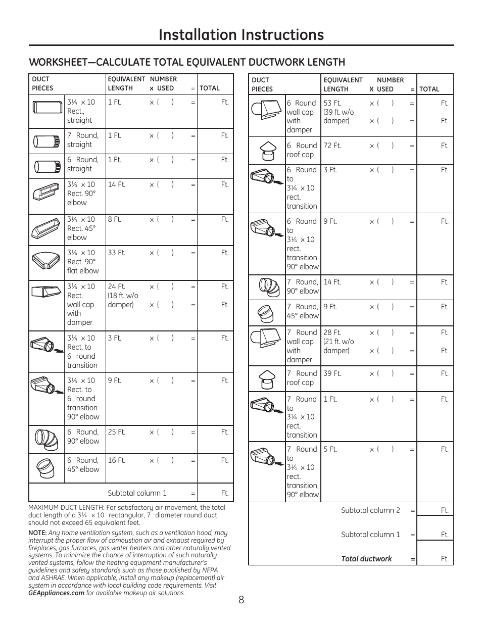 Installation instructions | GE JV536HSS User Manual | Page 8 / 40
