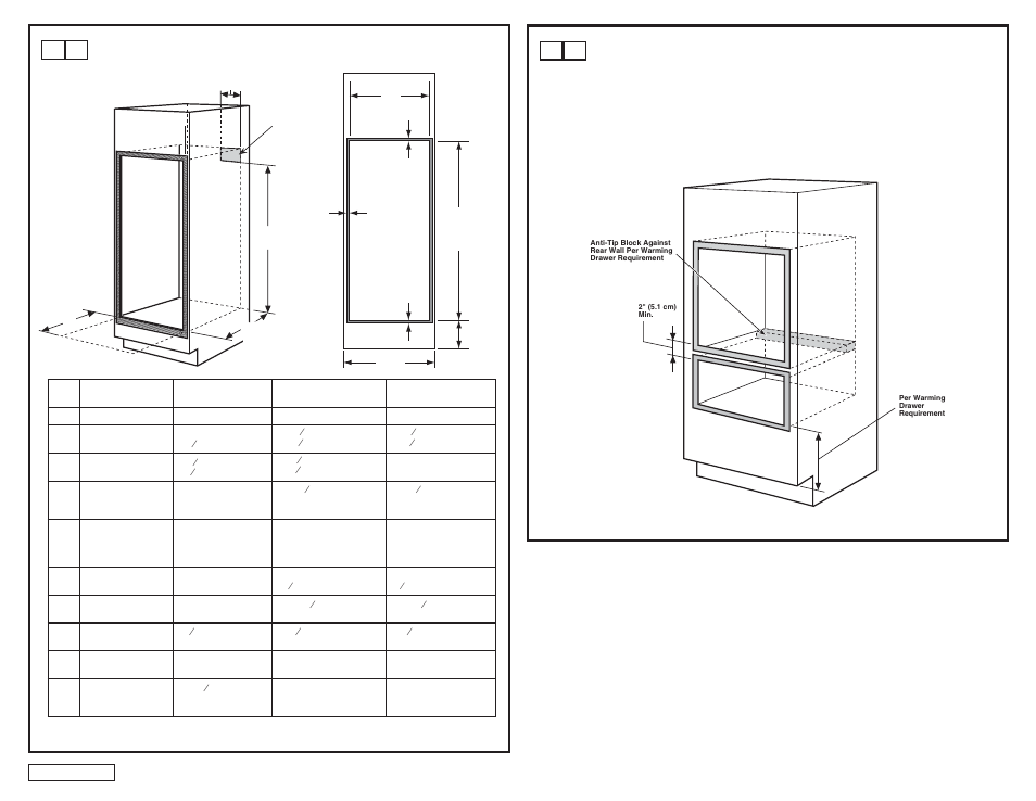 Cutout for double ovens (2 thermal ovens), Cutout for installation over a warming drawer | GE 30 Electric Built-In Wall Ovens User Manual | Page 3 / 16