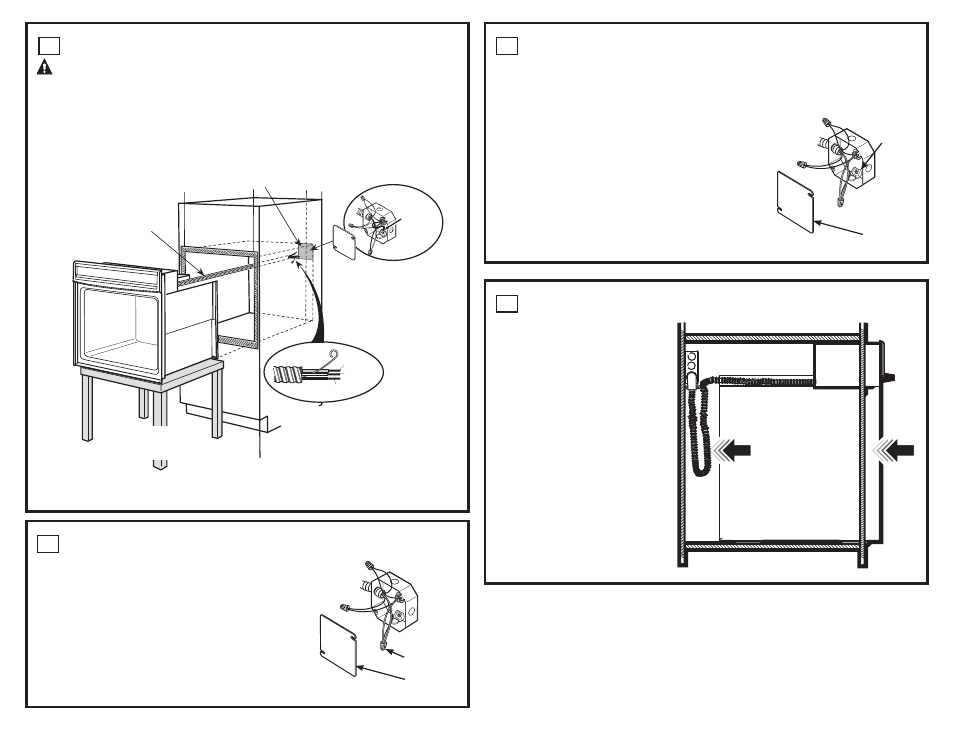 Warning, Make electrical connections, Three-conductor branch circuit connection | Four-conductor branch circuit connection, Slide oven into opening | GE 30 Electric Built-In Wall Ovens User Manual | Page 6 / 16