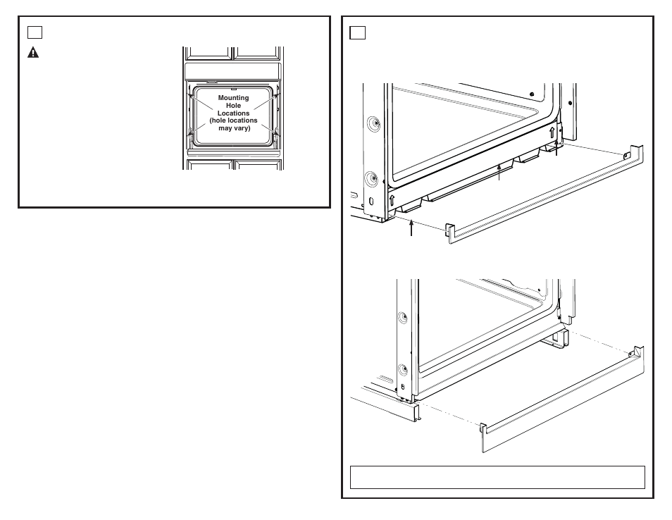 Warning, Mount the oven, Bottom trim installation | GE 30 Electric Built-In Wall Ovens User Manual | Page 7 / 16